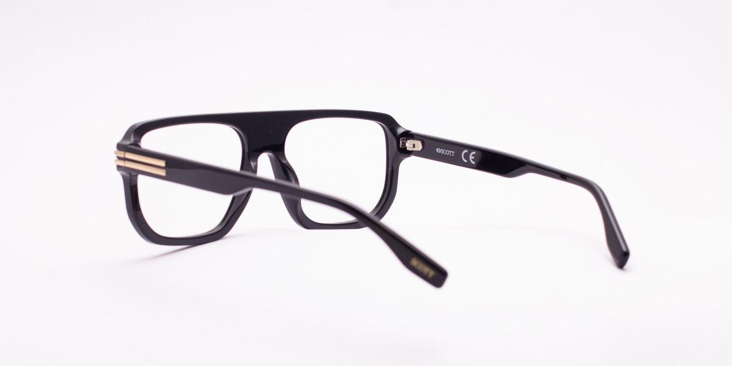 Scott 9032 Black & Gold Square Full-Rim Acetate Unisex Frame (55-18-145)