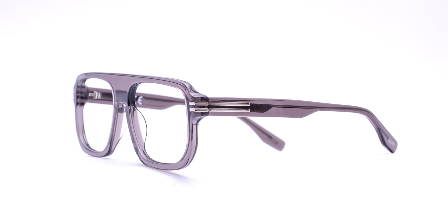Scott 9032 Transparent Grey Square Full-Rim Acetate Unisex Frame (55-18-145)