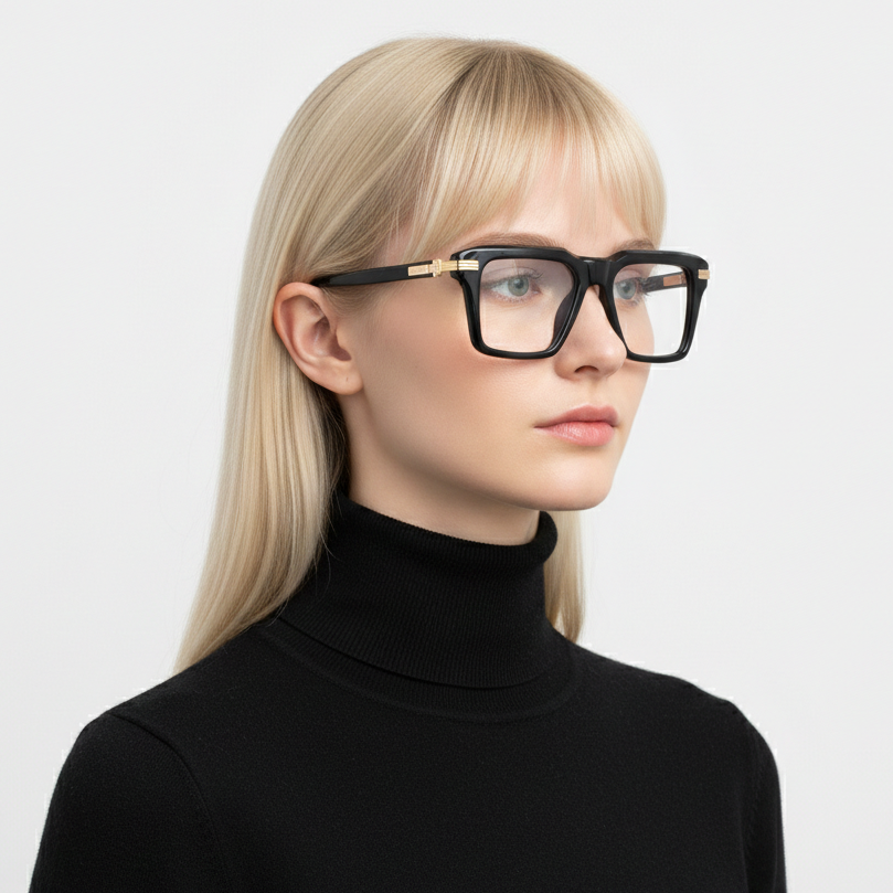 Scott HECTOR Black & Gold Square Full-Rim Acetate Unisex Frame (52-20-145)