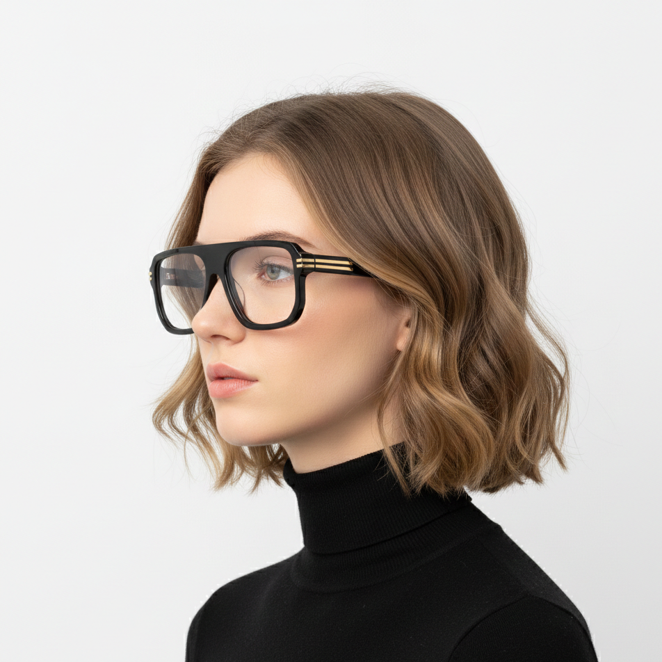 Scott 9032 Black & Gold Square Full-Rim Acetate Unisex Frame (55-18-145)